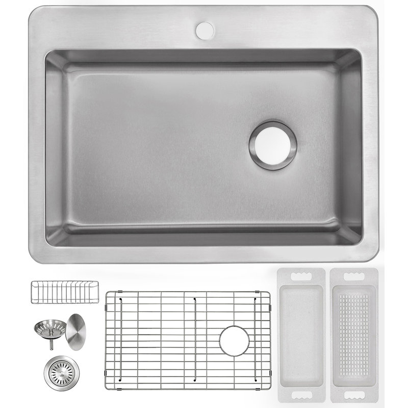 zuhnë Offset Drain Stainless Steel 25" L x 22" W Dropin Kitchen Sink with Basket Strainer Wayfair